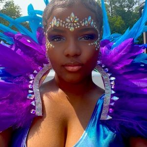 Hand made Carnival feather backpack and Velcro feather knee bands